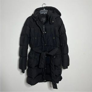 J Crew Down Long Coat Womens Belted Solid Black S